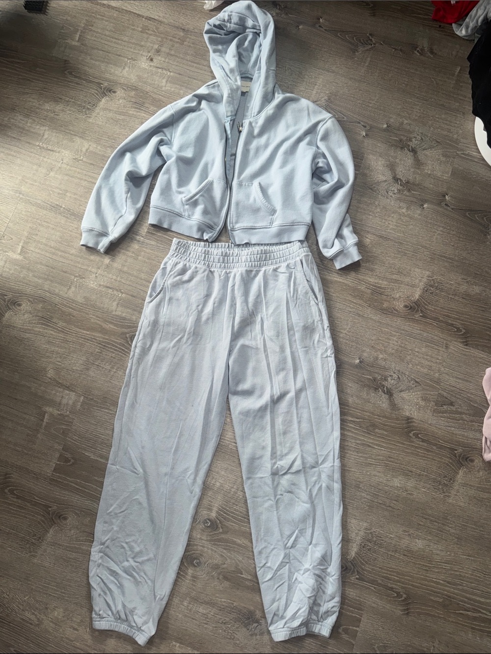 American Eagle Outfitters Light Blue Hooded Zip Crop Sweatshirt & Joggers Set